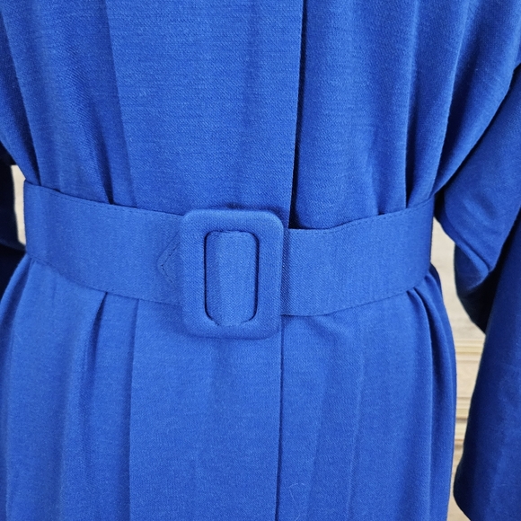 Vintage 80s Avante Garde Blue Dress M VTG 1980s Shirtdress Cobalt Wool Blend - Picture 7 of 11